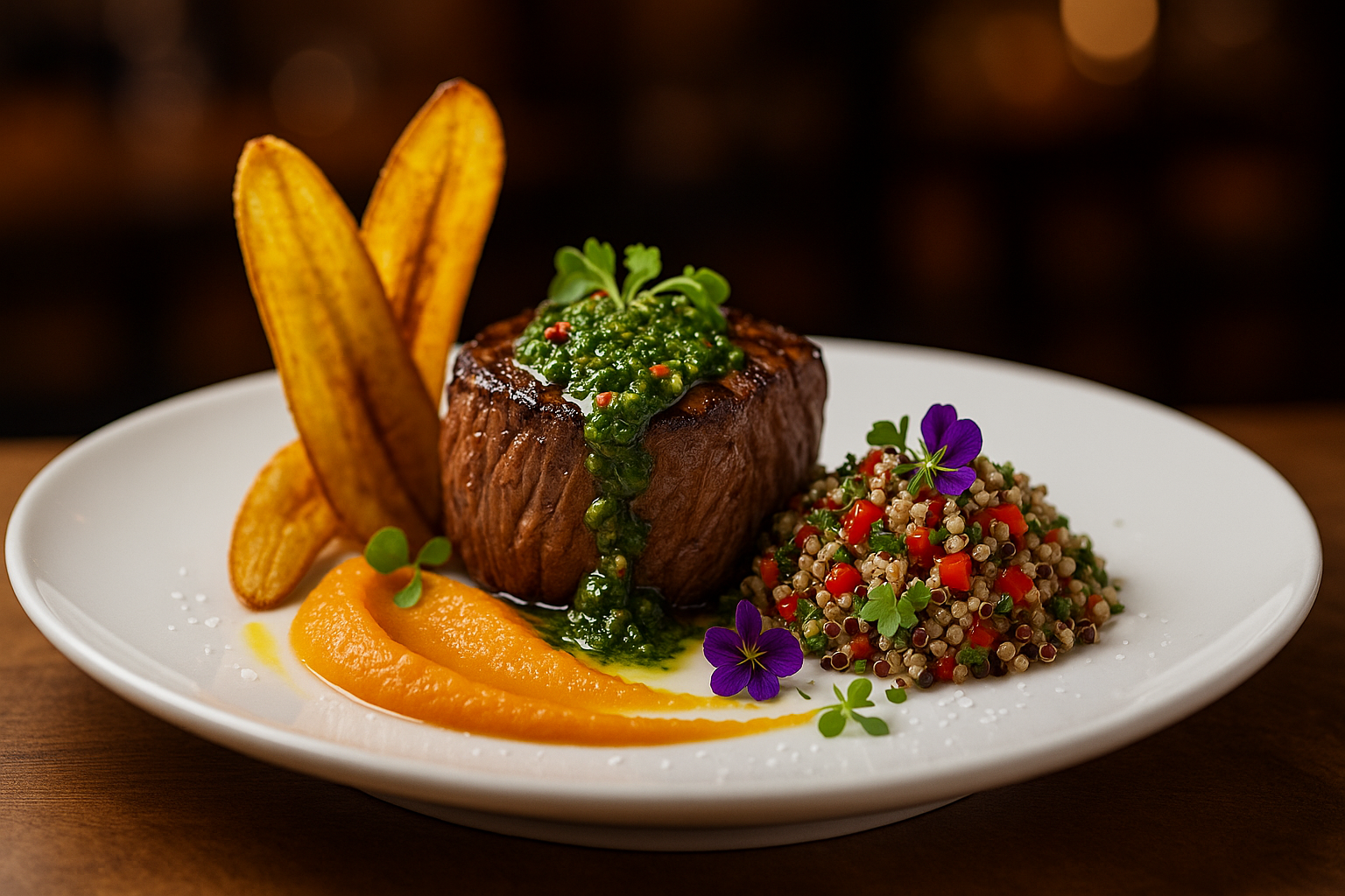 QUISIERA UNA FOTO DE UNA COMIDA LATINOAMERICANA GURMET , SUPER ATRACTIVO QUE SEA APETITOSO A LOS OJOS